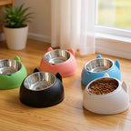 Elevated Tilted Stainless Steel Cat Bowl with Ear Stand