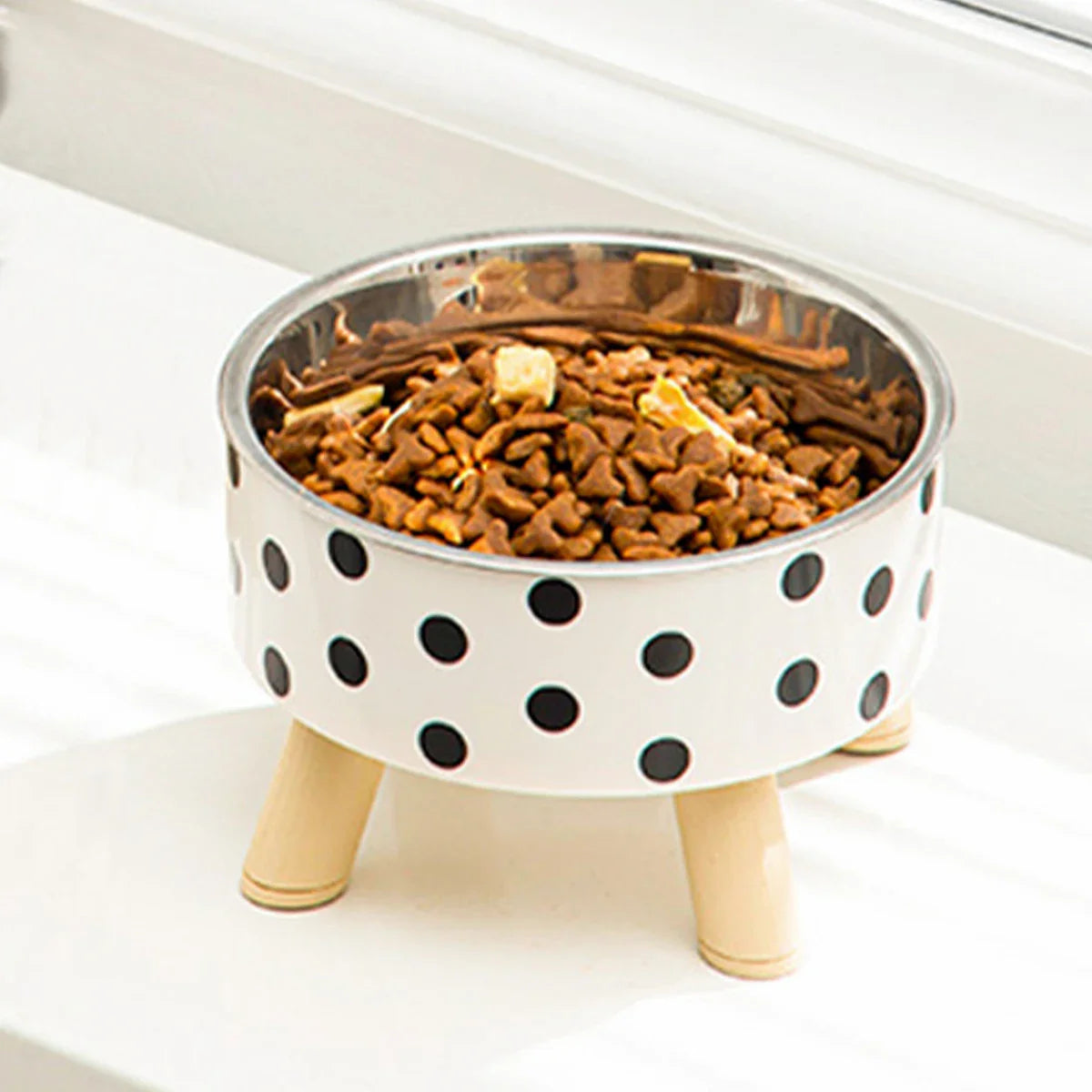Polka Dot Non-Slip Stainless Steel Bowl for Cats and Dogs