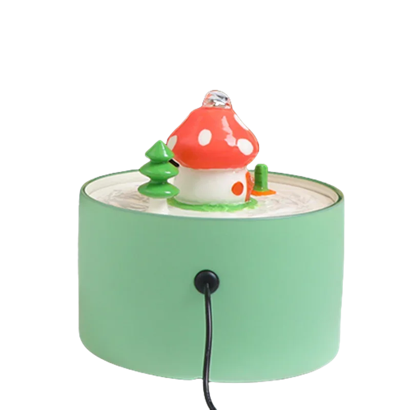 Ceramic Mushroom Cat Water Fountain with Filter, USB - view 7