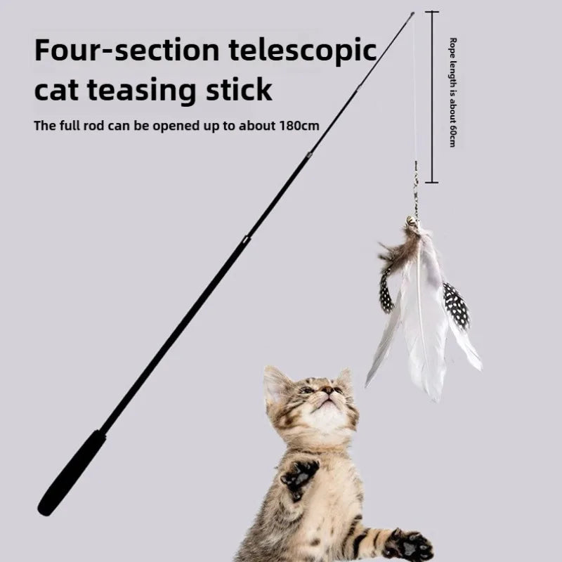Telescopic Feather Wand Cat Toy, 1.8m
