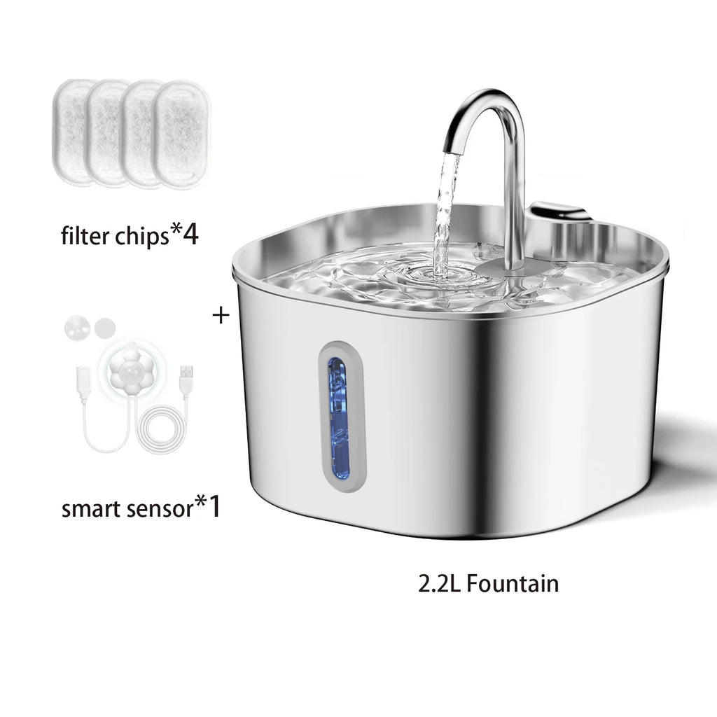 ZYFeeder Stainless Steel Cat Water Fountain, 2.2L