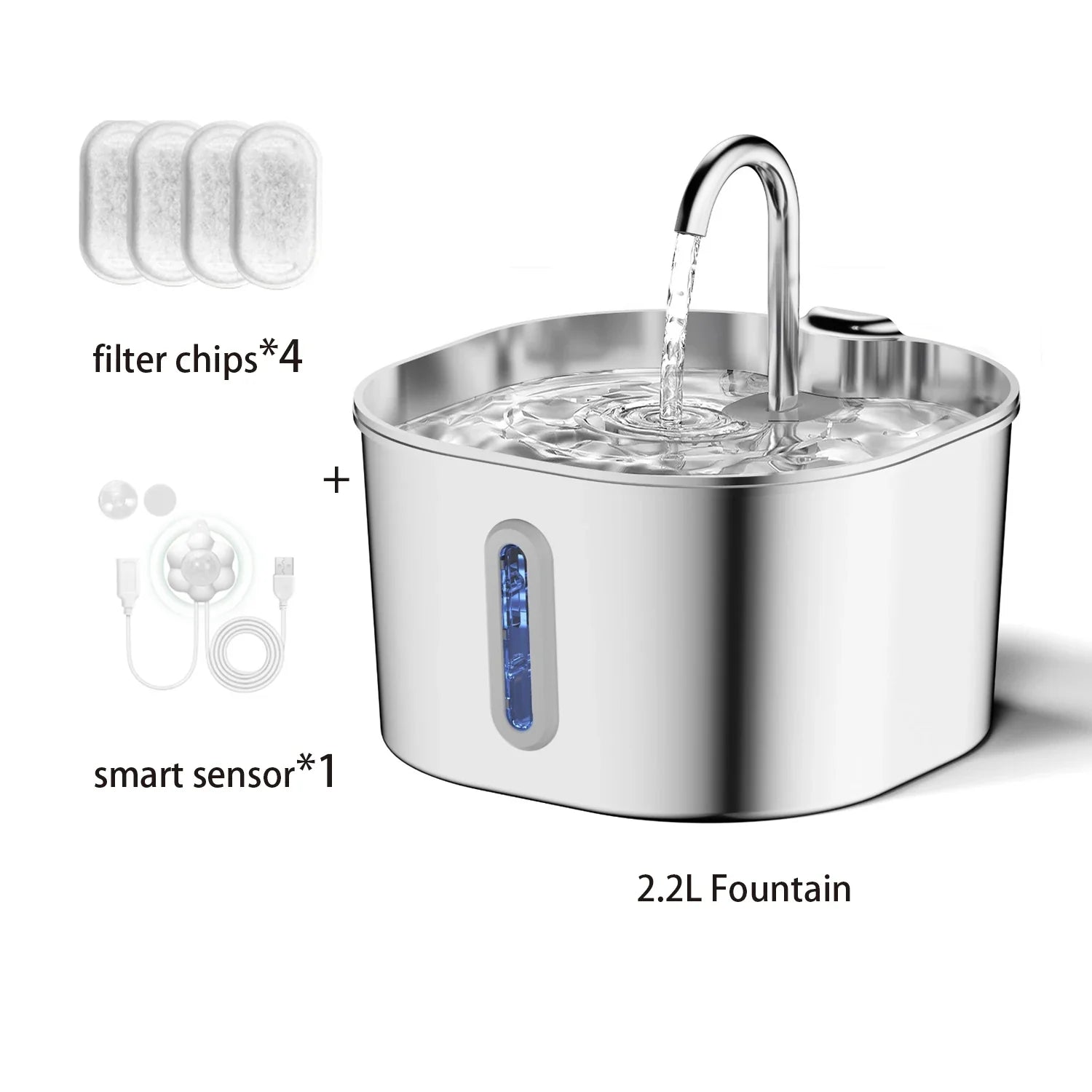 ZYFeeder Stainless Steel Cat Water Fountain, 2.2L