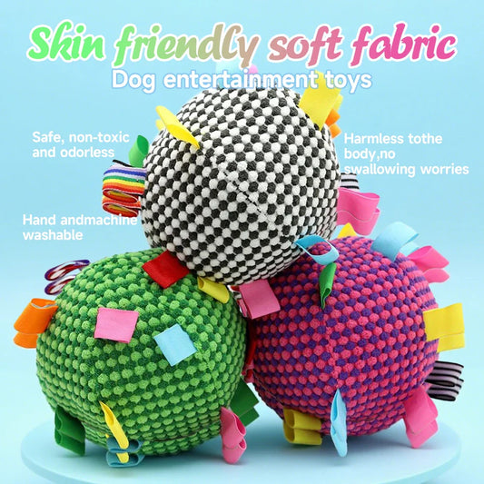 Interactive Ball Dog Toy Suitable for Chewing Training, Stress Relief, Bite Sound Resistance, Plush tug-of-war Toy three color