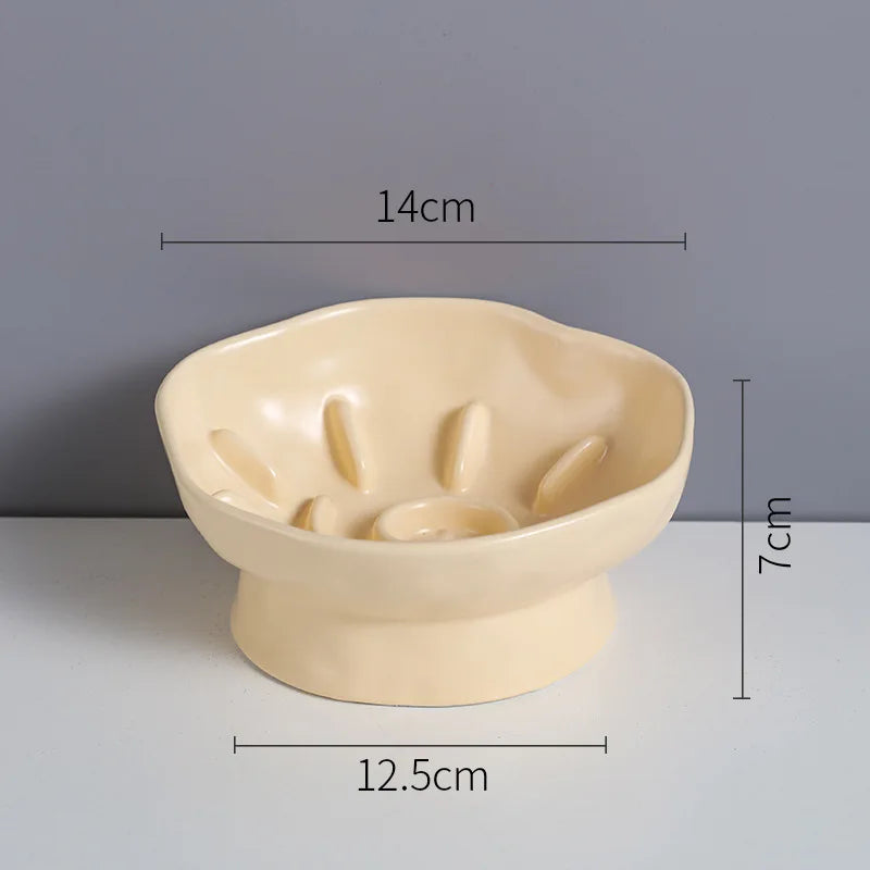 Cat Food Bowl Ceramic Elevated Cats Small Dogs Slow Feed Bowls Anti-choking Pet Eating Feeders Anti-gulping Puppy Supplies