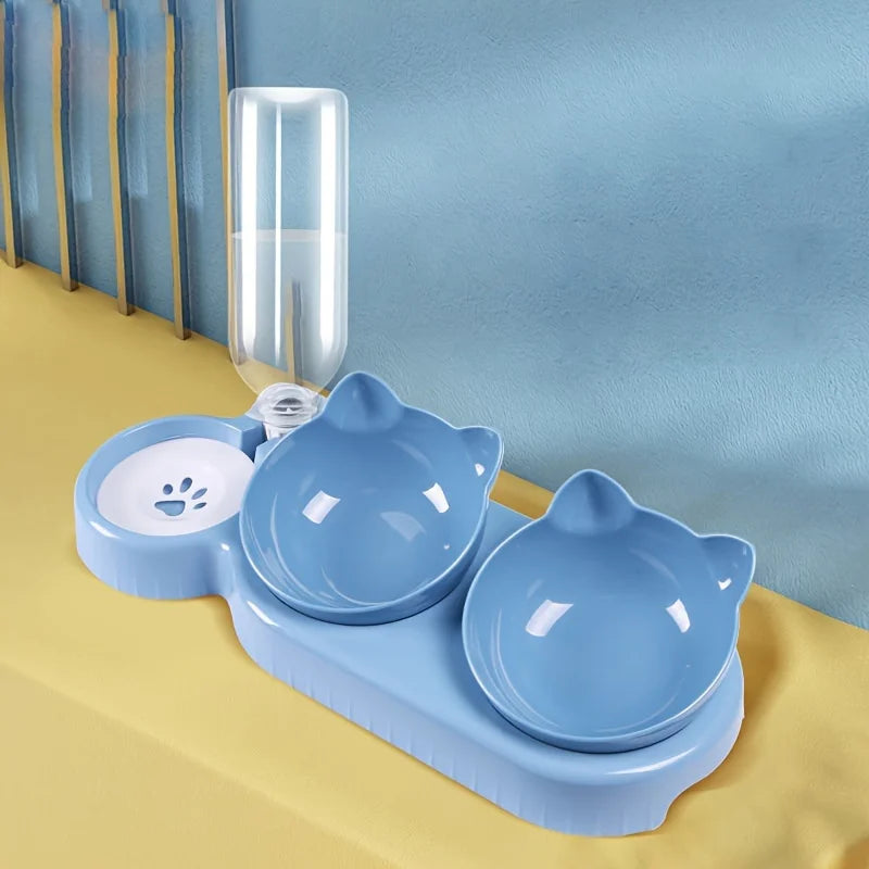 3-in-1 Tilted Pet Water and Food Bowl