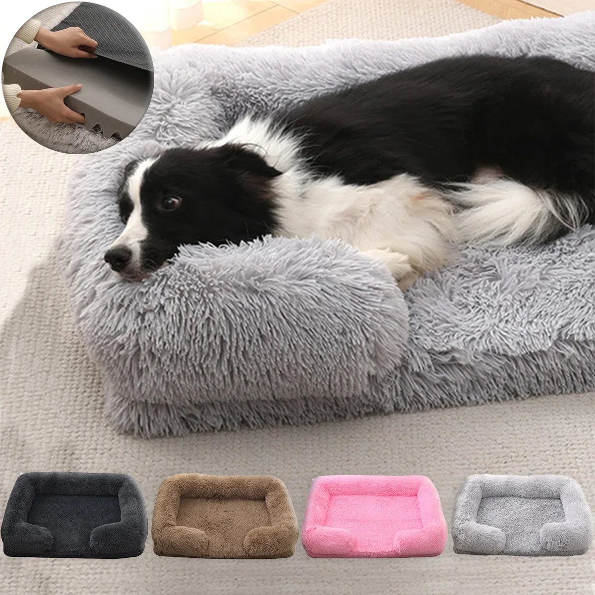 Square Plush Dog Bed with Removable Cover