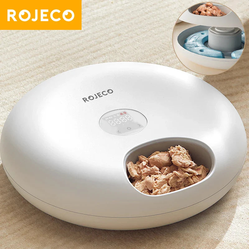 ROJECO 6-Meal Automatic Cat Feeder for Wet and Dry Food