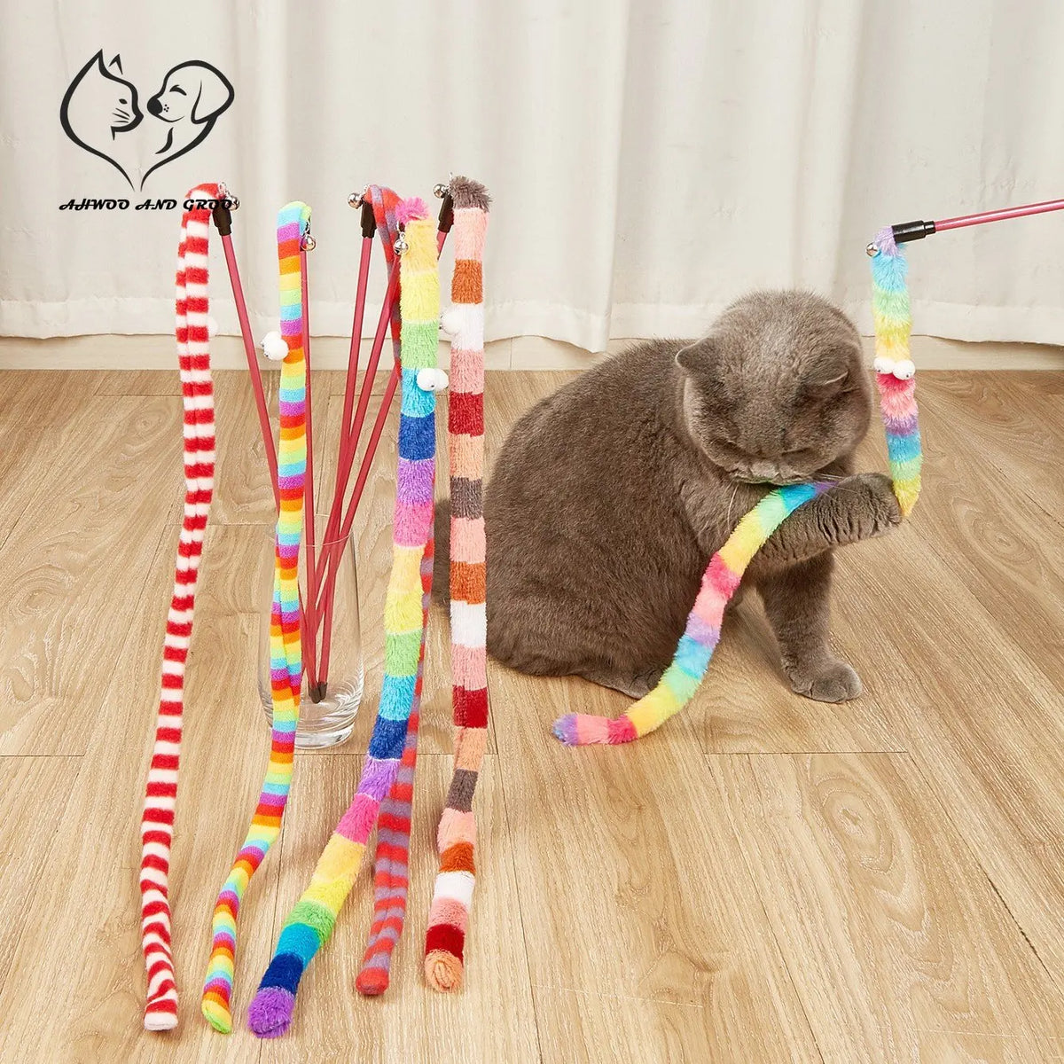 Colorful Caterpillar Feather Cat Teaser Wand Toy - view 3