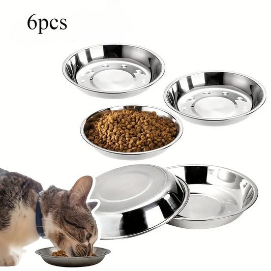 2/6pcs Slip Resistant Stainless Steel Cat Bowl – Low-Profile Wide Design for Kittens Small Pets Anti-Tip Base Feeding Station