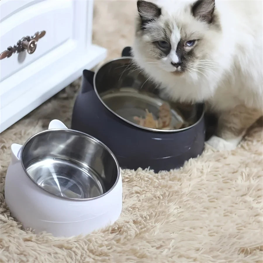 Elevated Tilted Stainless Steel Cat Bowl with Ear Stand - view 4