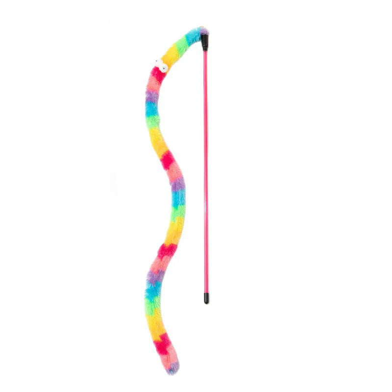 Colorful Caterpillar Feather Cat Teaser Wand Toy