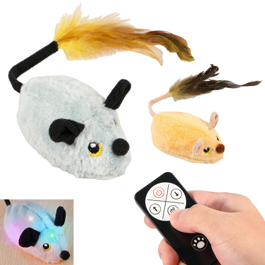 Cat Mouse Interactive Plush Toys LED Glow Electric Telecontrol Auto Rechargeable Pet Moving Mice Toy Realistic Kitten