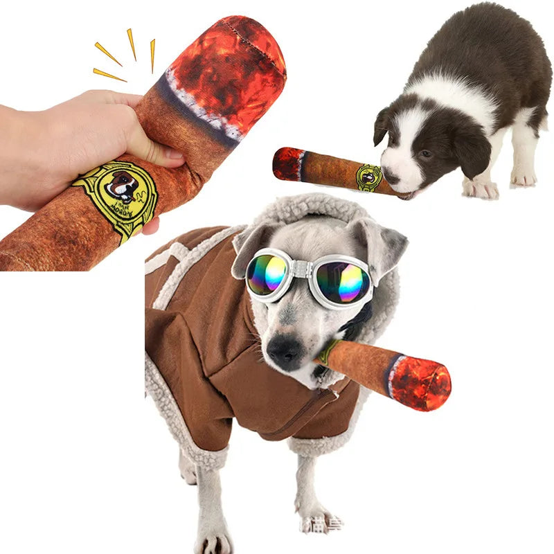 Funny Interactive Plush Dog Chew Toy Creatives Cigarette Design Giggling Puppy Chewing Toy Squeaky Bite-Resistant Dog Toy