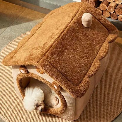 1PC Warm Winter Four Season Universal Enclosed Pet Bed, Wrapped Cat Bed, Dog Bed, Brown Teddy Bear Style Bed