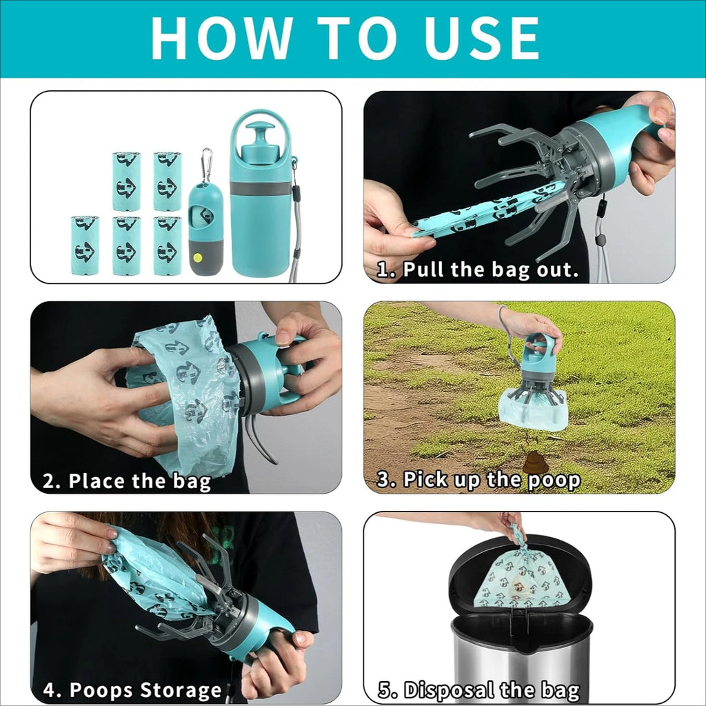 Dog Poop Scooper Set with LED Light and Bag Dispenser
