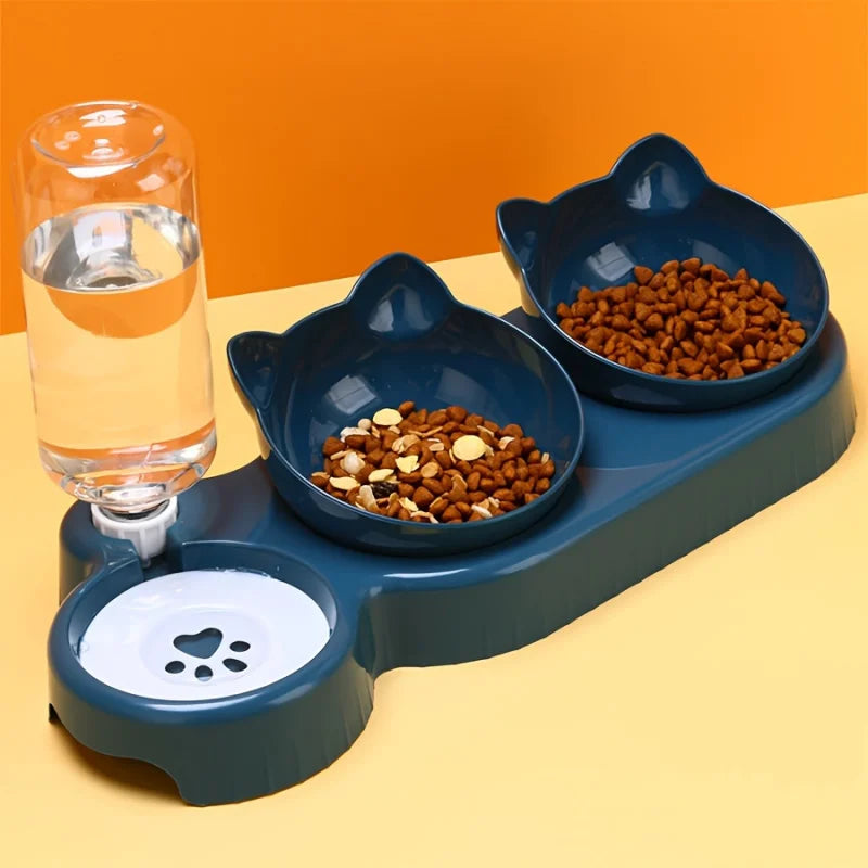 3-in-1 Tilted Pet Water and Food Bowl