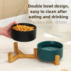 Ceramic Double Bowl with Wood Stand for Cats and Small Dogs - view 6