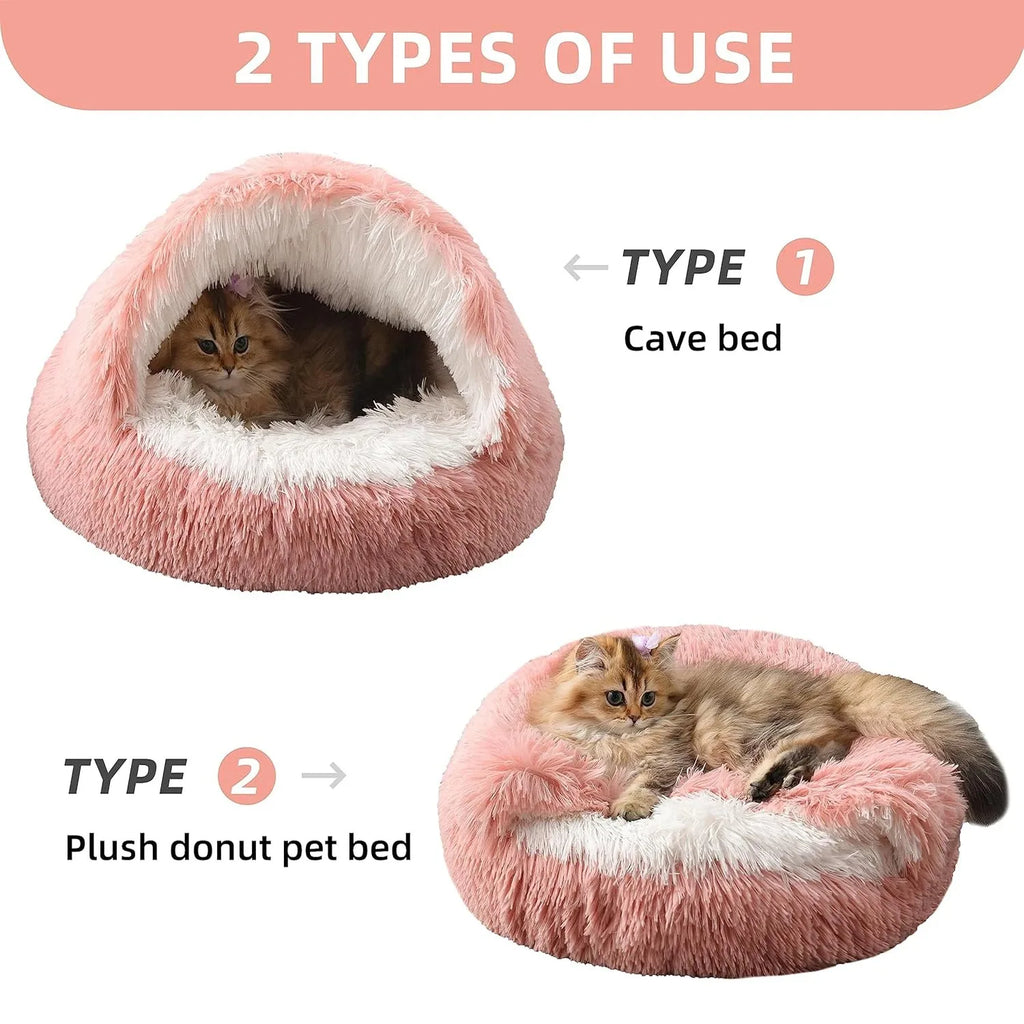 Round Plush Pet Bed with Removable Cover