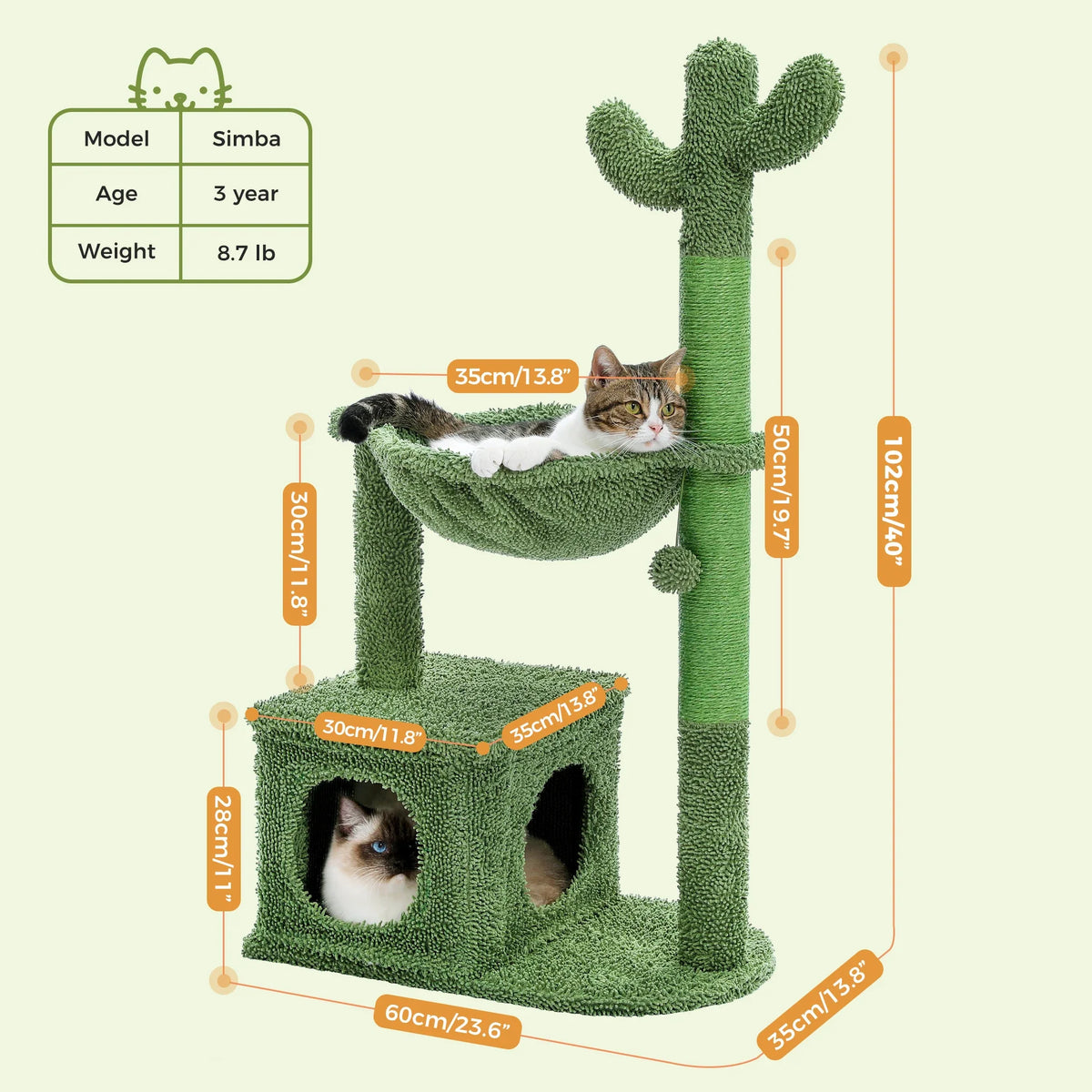 Cactus Cat Tree with Condo, Hammock and Scratching Post - view 3