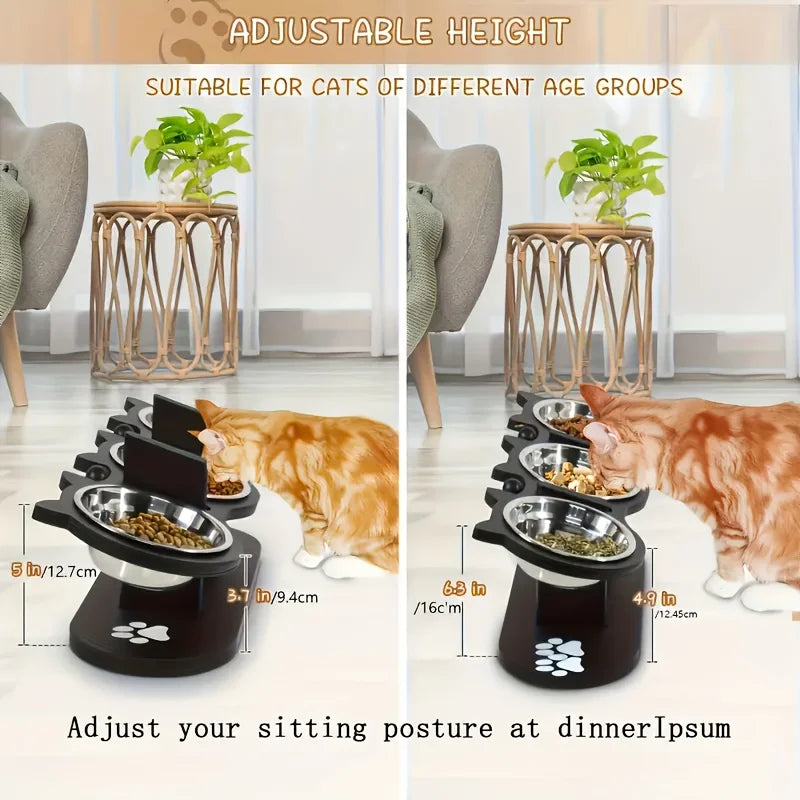 Elevated 15° Tilted Cat Food Bowl with Wood Stand - view 3