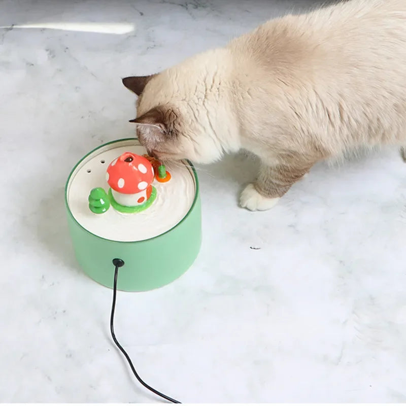 Ceramic Mushroom Cat Water Fountain with Filter, USB - view 5