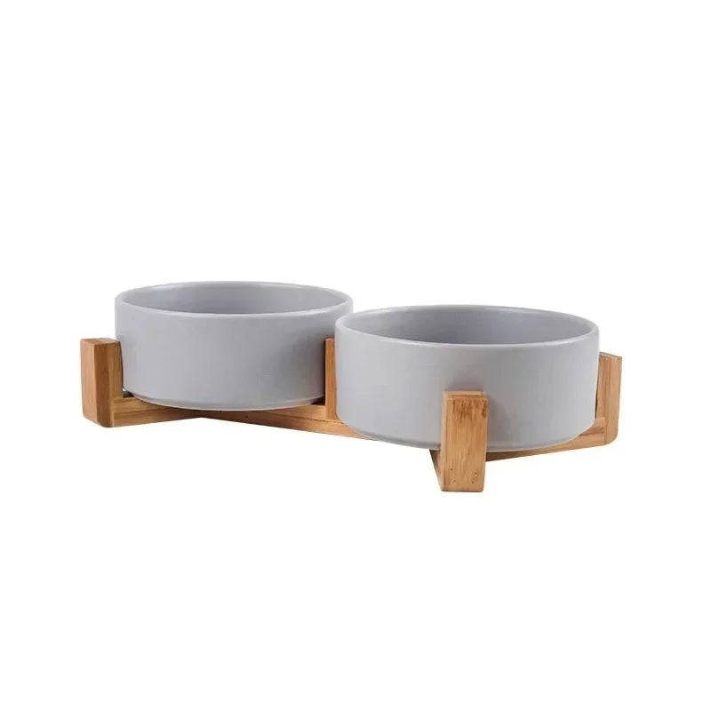 Ceramic Double Bowl with Wood Stand for Cats and Small Dogs - view 10