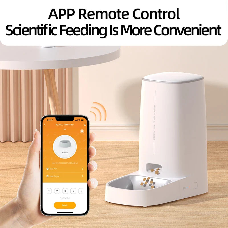 ROJECO Automatic Dog Feeder Smart Dog Food Kibble Dispenser Remote Control WiFi Button Auto Feeder for Pet Cats Feeding Supplies