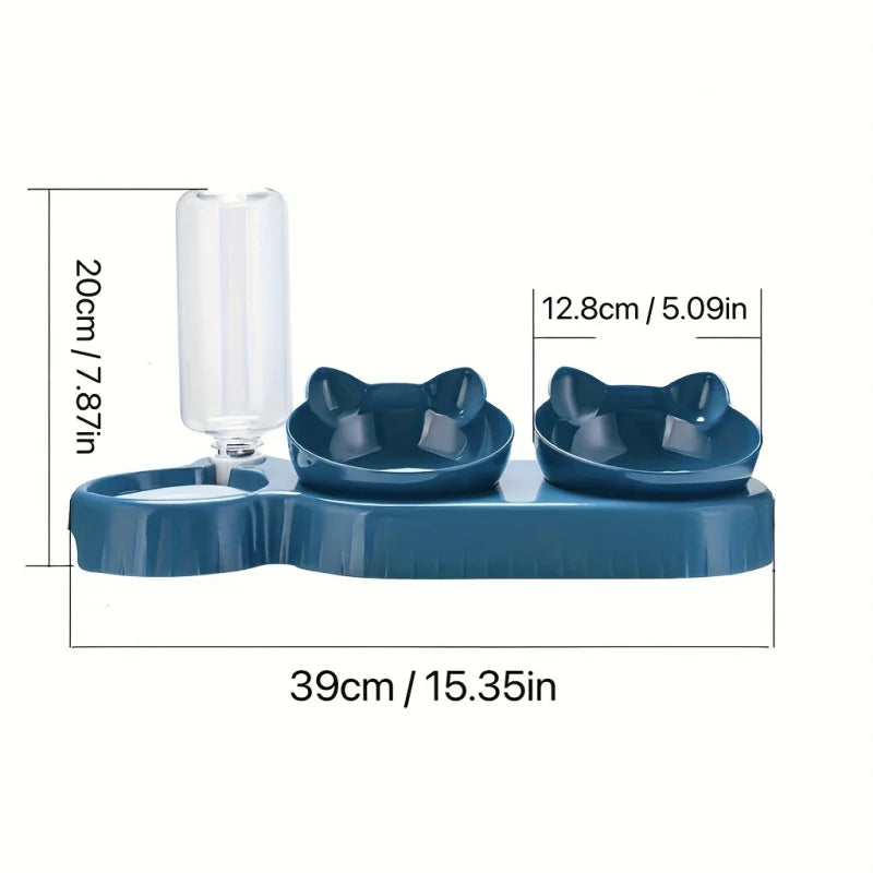 3-in-1 Tilted Pet Water and Food Bowl