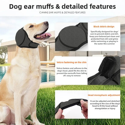 Waterproof Dog Ear Muffs for Swimming & Grooming - Noise Cancelling Calming Hood for Pet Anxiety Relief & Shock Prevention