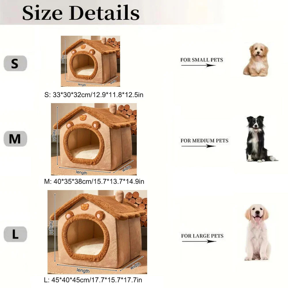 1PC Warm Winter Four Season Universal Enclosed Pet Bed, Wrapped Cat Bed, Dog Bed, Brown Teddy Bear Style Bed