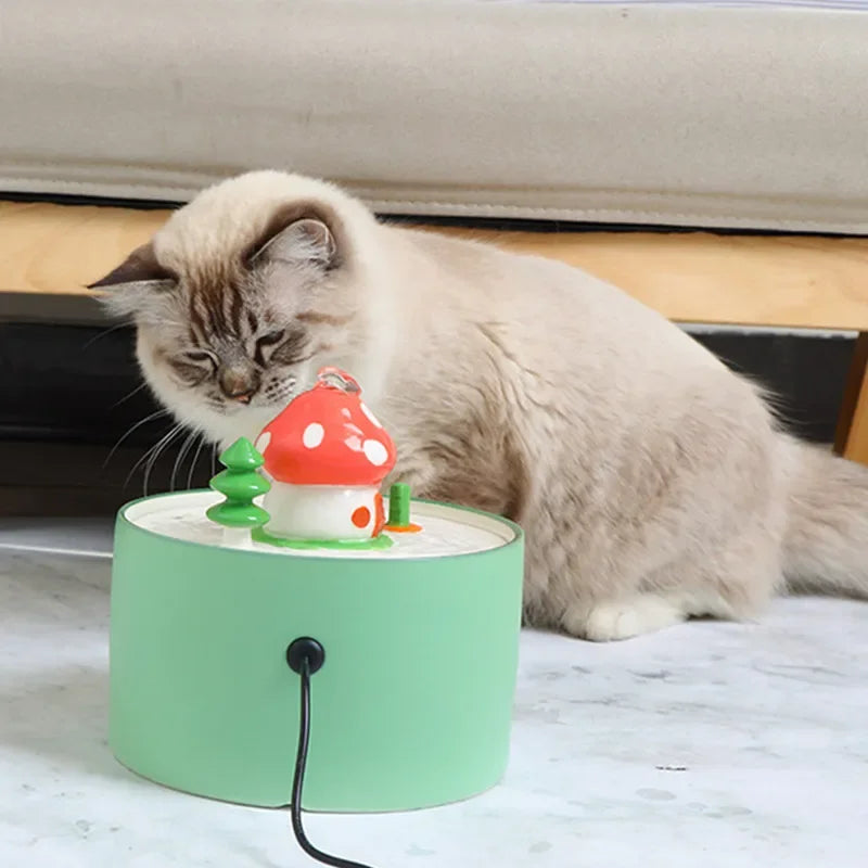 Ceramic Mushroom Cat Water Fountain with Filter, USB - view 6