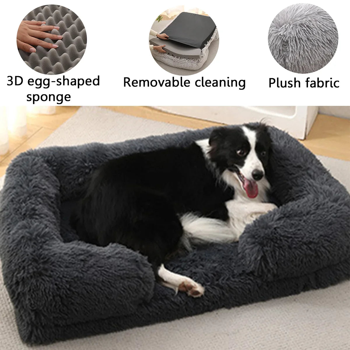 Square Plush Dog Bed with Removable Cover - view 3
