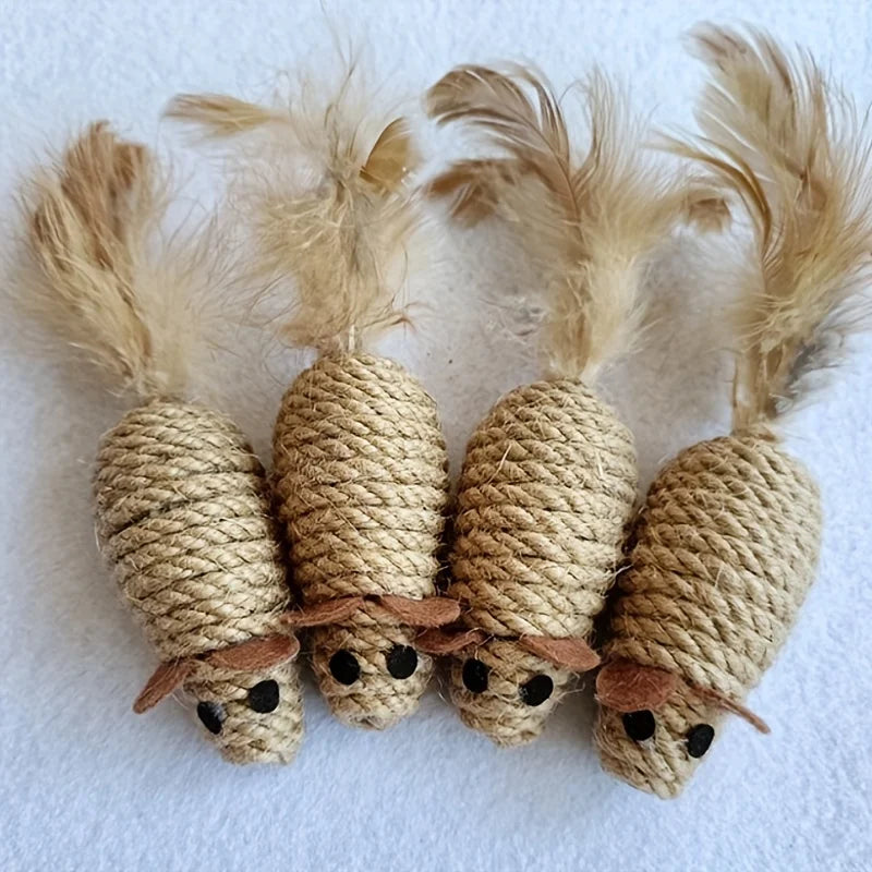 Sisal Mouse Cat Toys, 1/4 Pack