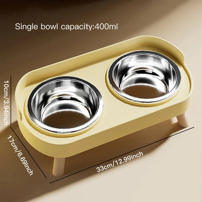 Pet cat double bowl feeder, adjustable height cat and dog water dispenser, elevate feeding kitten supplies