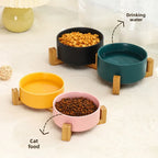 Ceramic Double Bowl with Wood Stand for Cats and Small Dogs - view 4