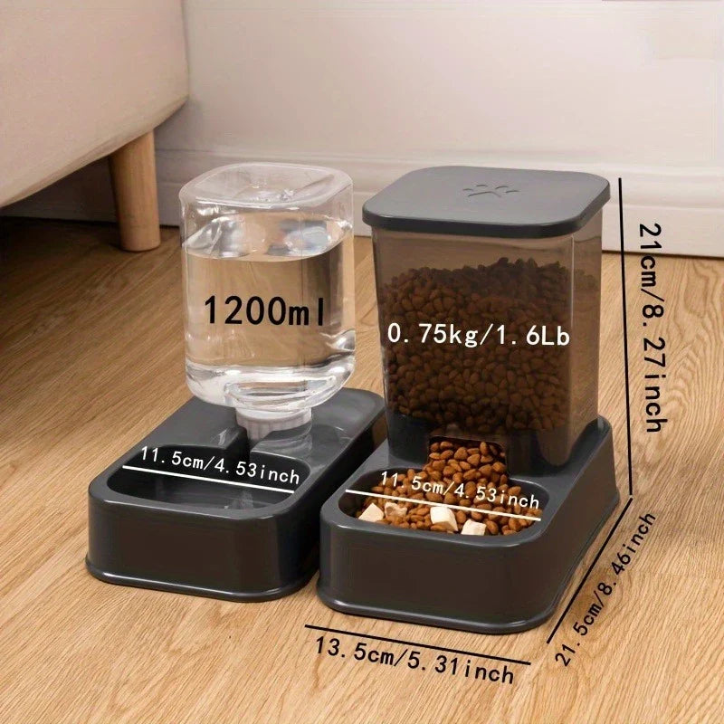 Automatic Cat and Dog Feeder with Drinker - Pet Food Bowl and Drinker Set,Smart Portion Control for Cat and Dog,Without Battery