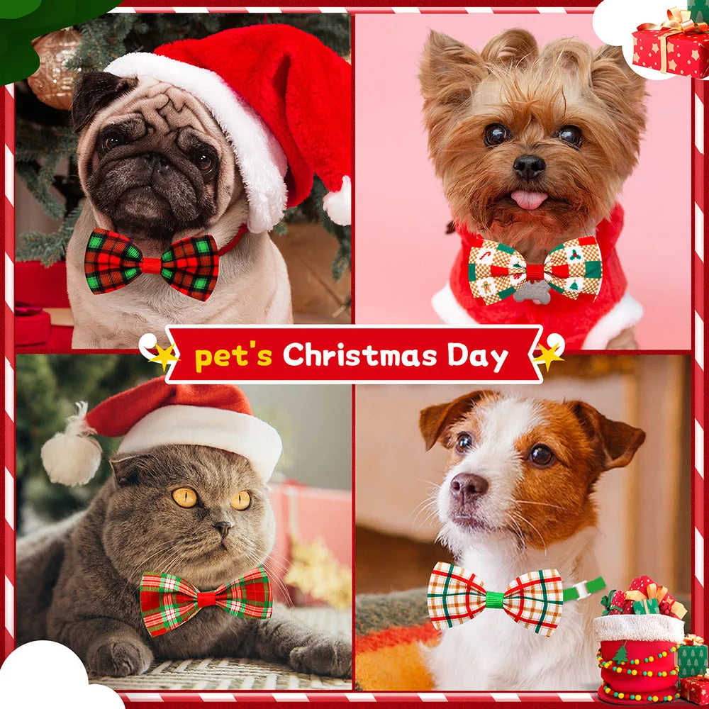 20/40PCS Christmas Dog Bowties Classical Plaid Adjustable Dog Bow Ties Puppy Winter Pet Grooming Accessories For Dogs and Cats