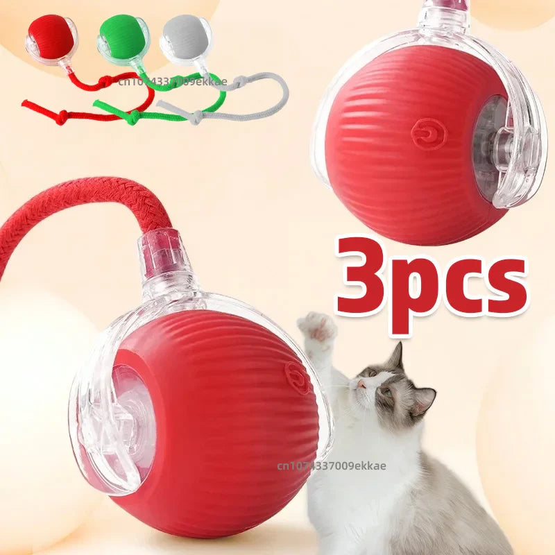 Automatic Rolling Ball Cat Toy with Tail, 1-3 Pack