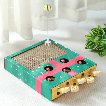 Cat Enrichment Toy Interactive Grind Claw Rest Play 3 in 1 Boredom Relief Whack A Mole Cat Toy with Cat Scratching Pad