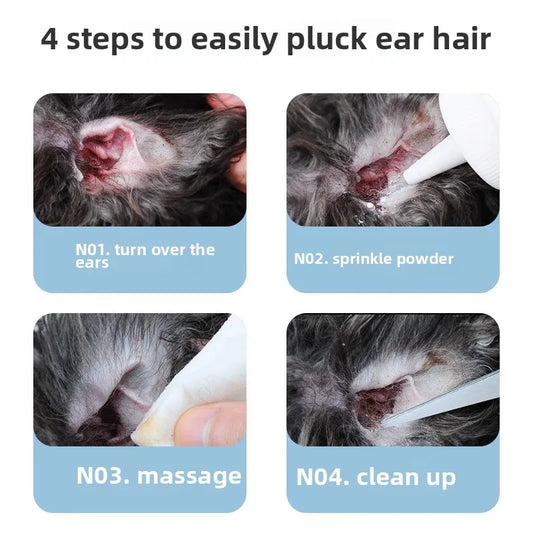 PETCLEAR Cat Dog Ear Powder Painless Ear Hair Removal Powder for Pets Easy to Remove Ear Hair Pets Cleaning Tools 30g