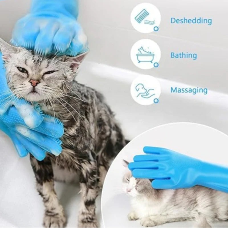 Silicone Pet Grooming and Bathing Gloves, 2-Pack