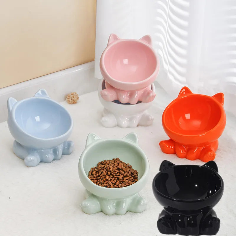 Tilted Ceramic Raised Bowl for Cats and Dogs