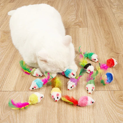 Pet Cat Toys Rabbit Fur False Mouse  Feather Rainbow Mouse Toy  Funny Playing Toys For Kitten