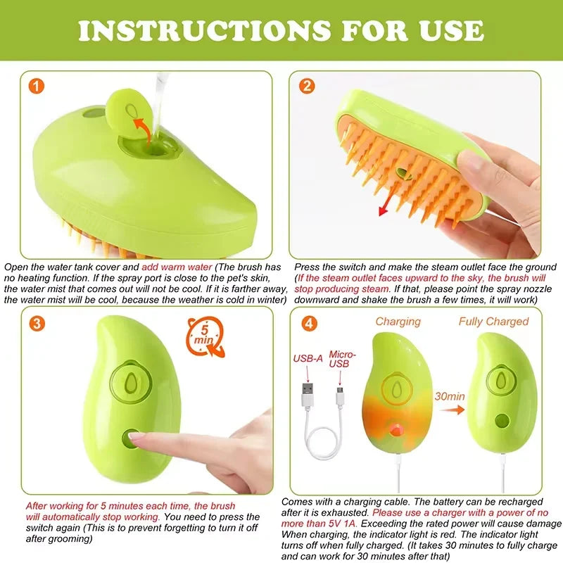 3-in-1 Steam Spray Grooming Brush for Pets