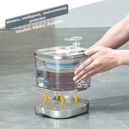 Wireless charging cat water dispenser intelligent induction automatic circulation dog pet stainless steel