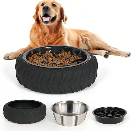 3-in-1 Stainless Steel Slow Feeder Dog Bowl with Suction Cup