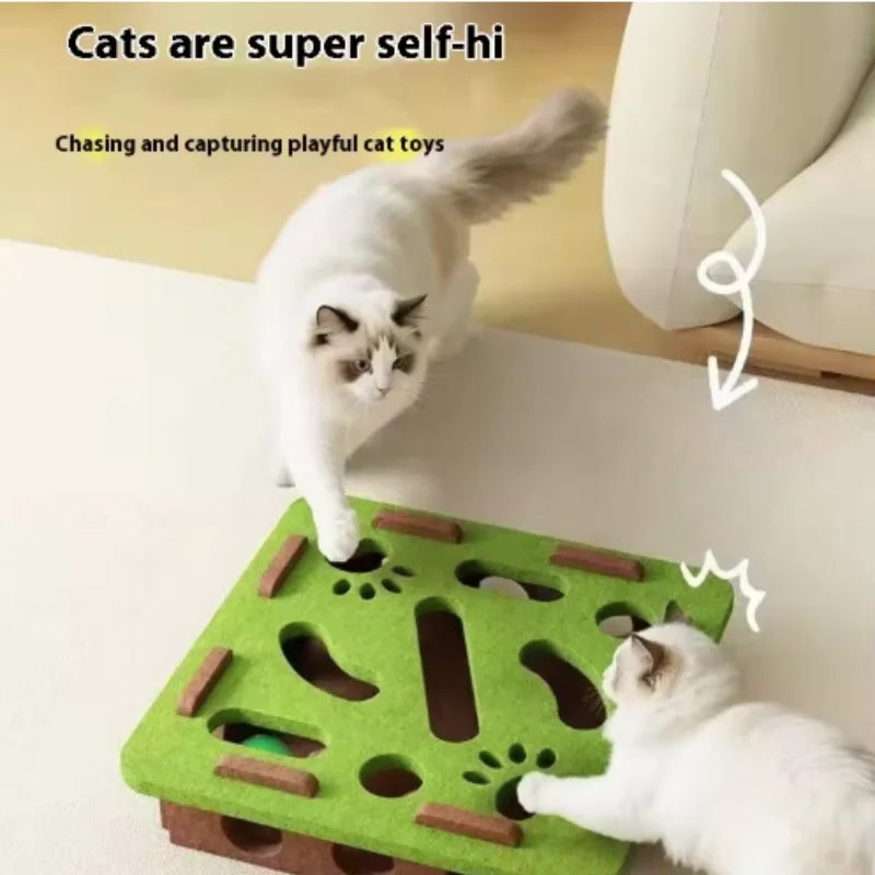 Felt Maze Puzzle Box Cat Toy with Bell Balls