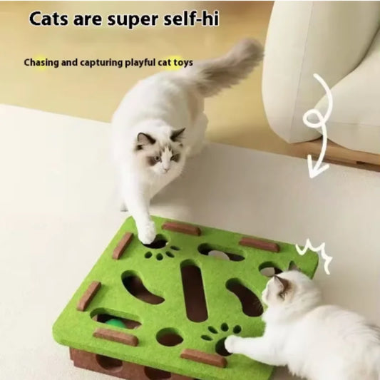 Interactive Cat Toy Maze Game Teasing Kitten Pet Puzzle with Bell Balls Funny Dig Hole Box Felt Tunnel Self-Entertaining Tool