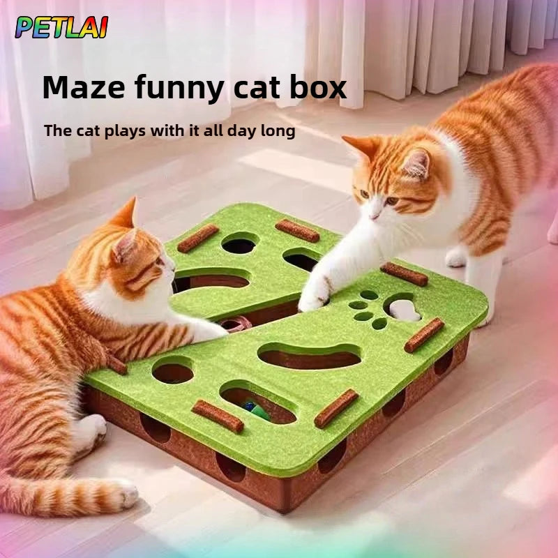 Interactive Cat Puzzle Box with Bell Balls