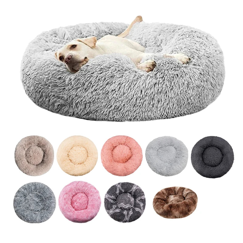Washable Round Plush Basket Bed for Dogs and Cats